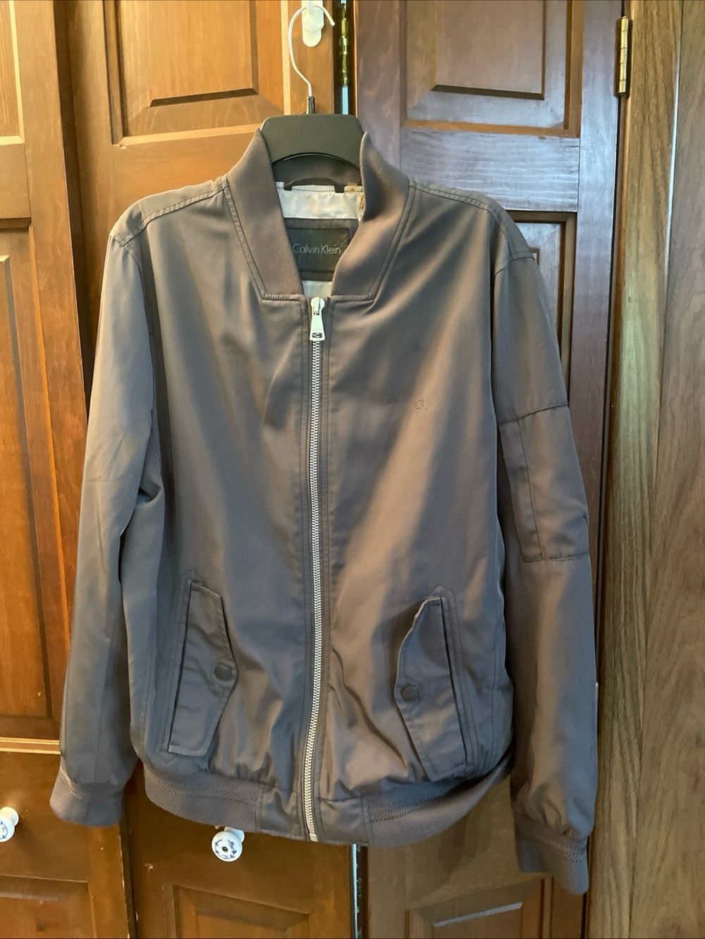 Calvin Klein Men’s Medium Lightweight Bomber Jacket Front Zip Grey  54183